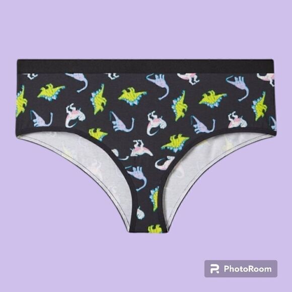 6X 30W Torrid Black Dinosaur Cotton Cheeky Panty Mid Rise Pink T Rex Lingerie st - Picture 1 of 6